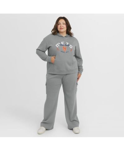 Женский комплект из худи с длинным рукавом и брюк для отдыха WEAR by Erin Andrews Gray New York Mets Plus Size Waffle-Knit Long-Sleeve Hoodie & Lounge Pants Set