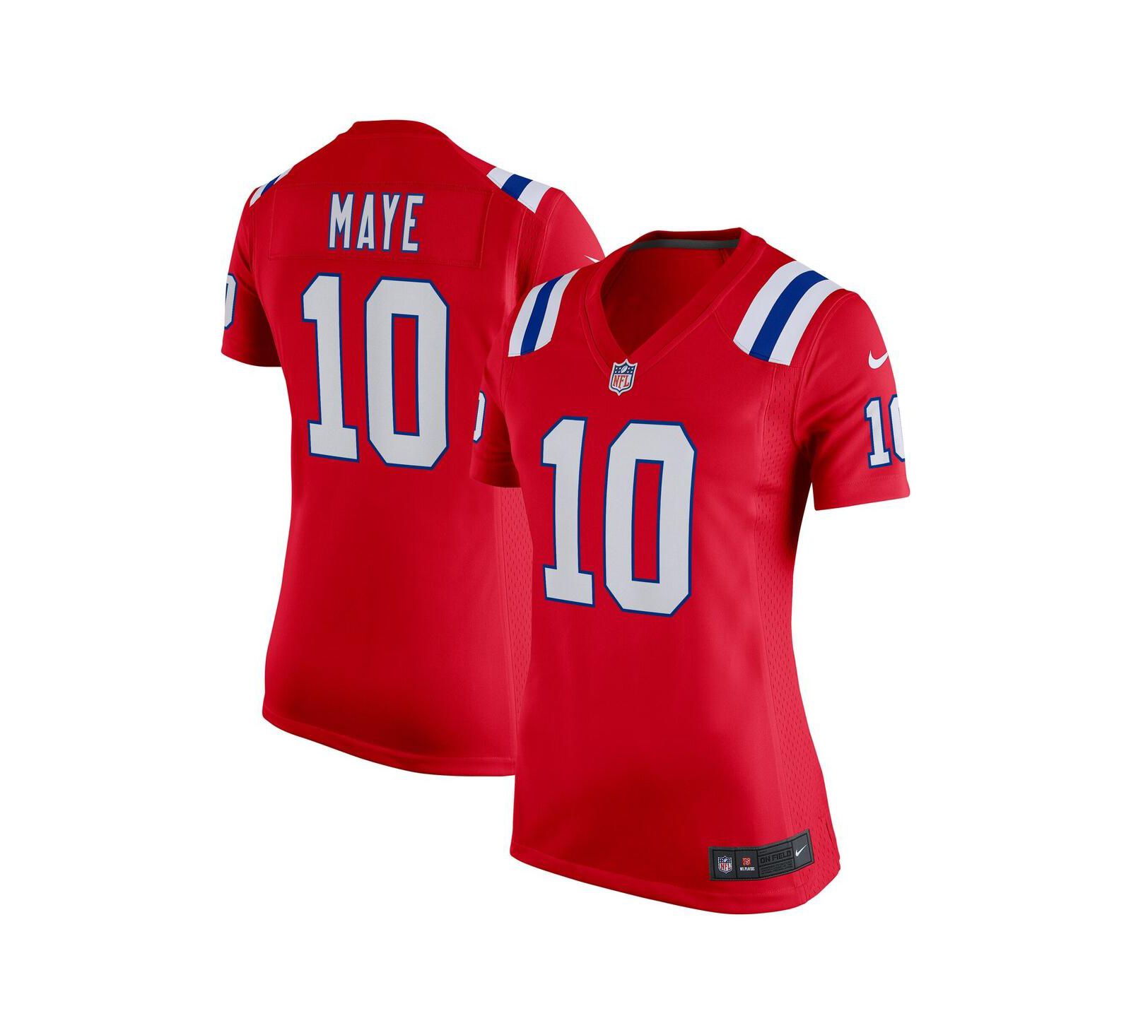 Женская игровая джерси Nike Drake Maye Red New England Patriots Alternate
