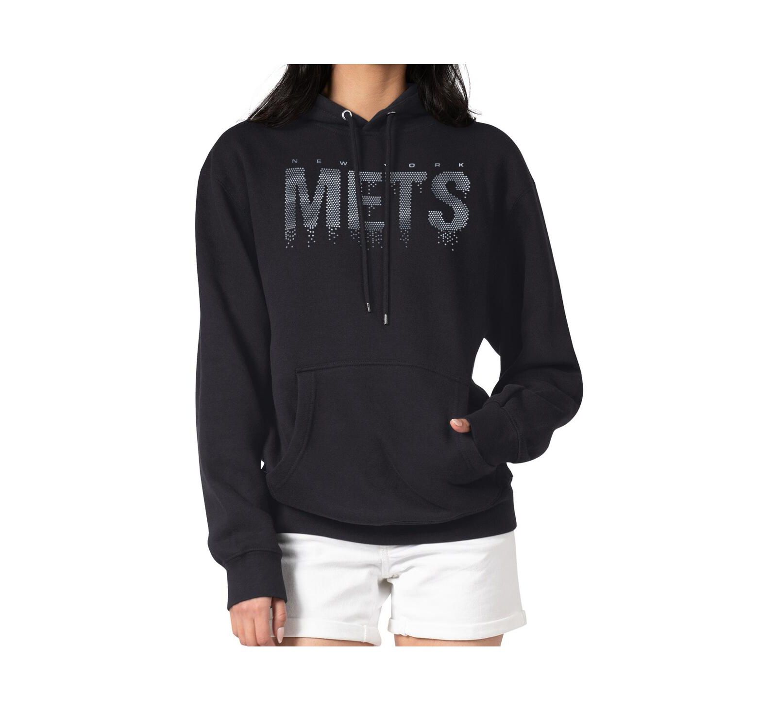 G-III 4Her by Carl Banks Women's Black New York Mets Metallic Drop Fleece Hoodie