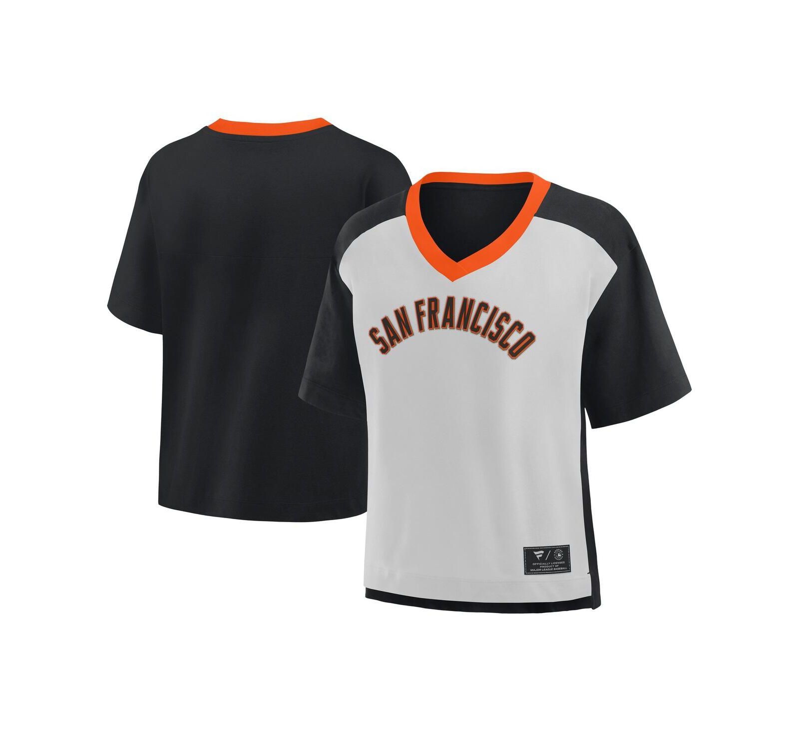 Женская футболка Fanatics San Francisco Giants Oversized Race To Win V-Neck, черная/графит