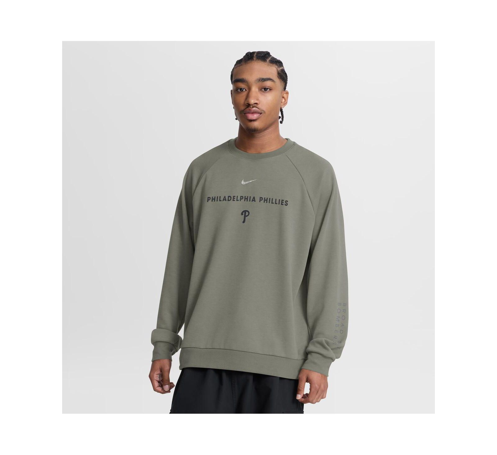 Nike Men's Olive Philadelphia Phillies Statement Primary Raglan Dri-FIT Sweatshirt