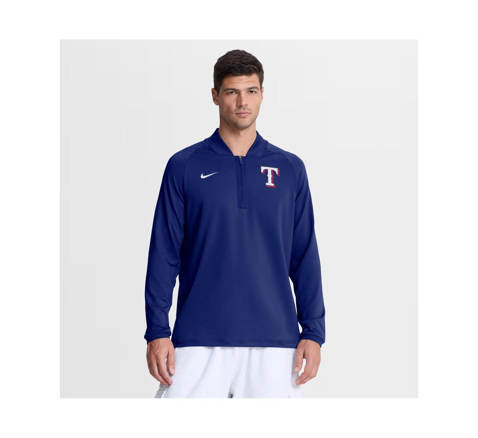 Nike Men's Royal Texas Rangers Authentic Collection Dri-FIT Raglan Half-Zip Pullover Hoodie