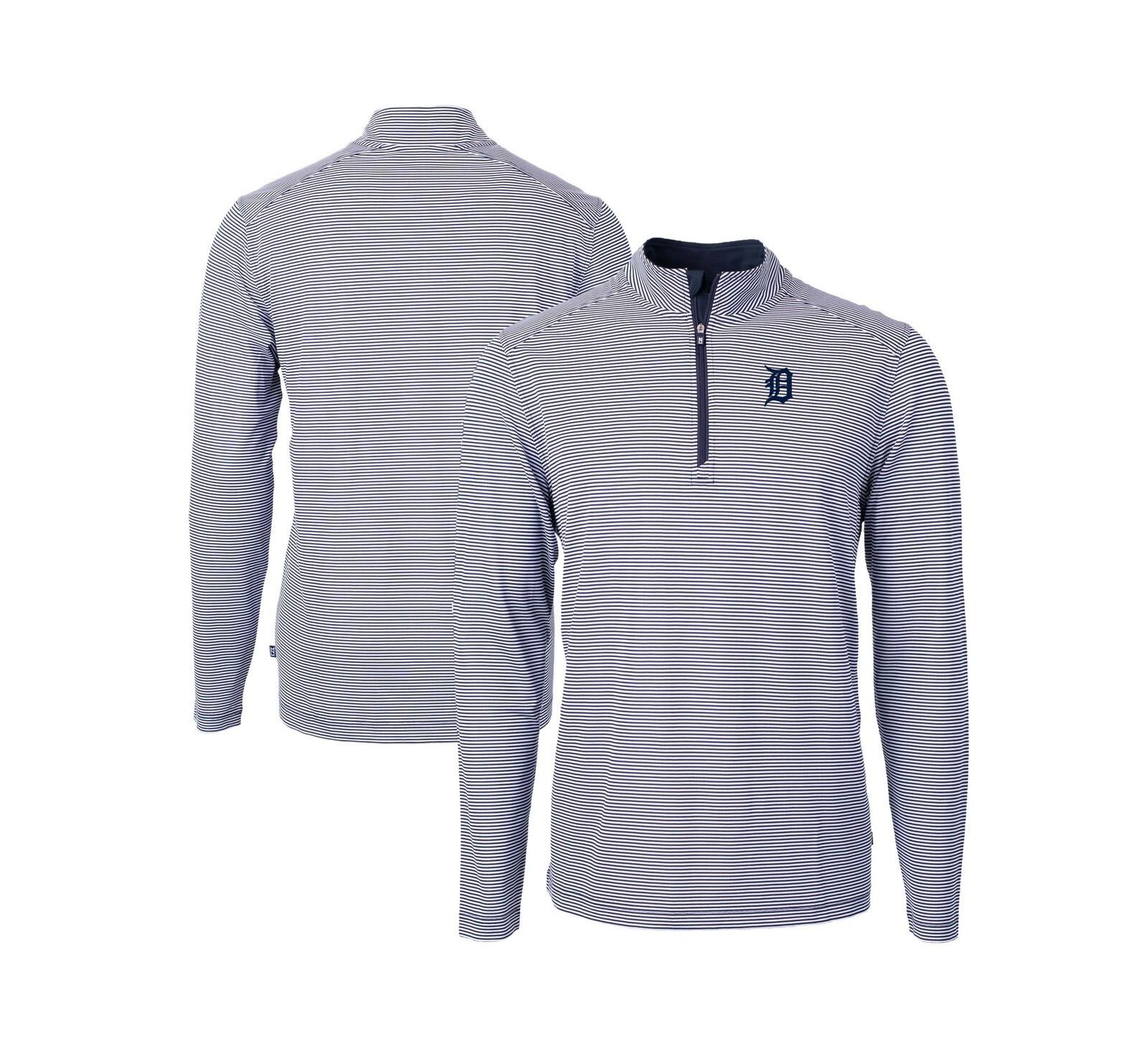 Мужская кофта Cutter & Buck Detroit Tigers Virtue Eco Pique Micro Stripe с молнией на четверть длины