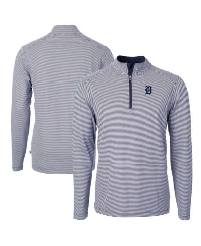 Мужская кофта Cutter & Buck Detroit Tigers Virtue Eco Pique Micro Stripe с молнией на четверть длины