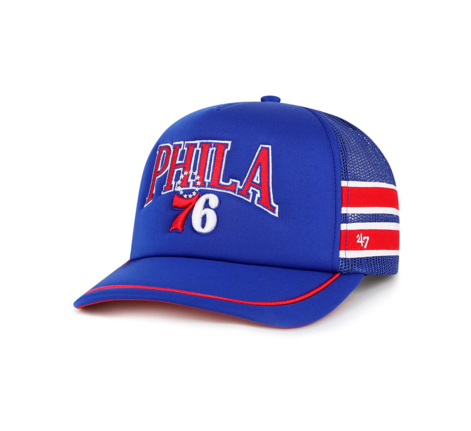 Мужская бейсболка '47 Brand Philadelphia 76ers Sidebrand Stripes Trucker регулируемая, синяя