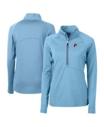 Женский топ Cutter & Buck Philadelphia Phillies Cooperstown Collection DryTec Adapt Eco Knit Stretch Raglan Half-Zip, нежно-голубой