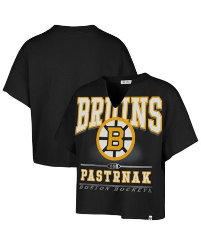 Женская футболка '47 Brand David Pastrnak Black Boston Bruins Elation Name & Number Oversized Notch Neck