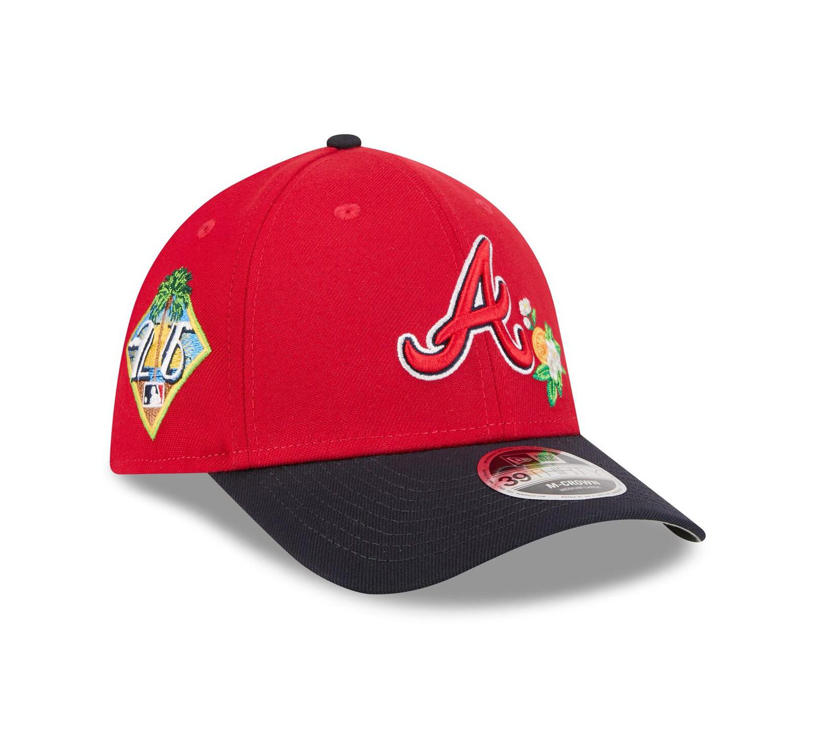 Мужская кепка New Era Atlanta Braves 2026 Spring Training M-Crown 39THIRTY Flex красная/темно-синяя