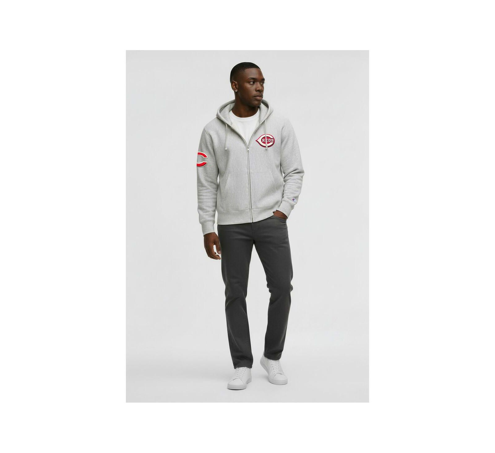 Мужское худи Champion Gray Cincinnati Reds Reverse Weave Chenille Full-Zip