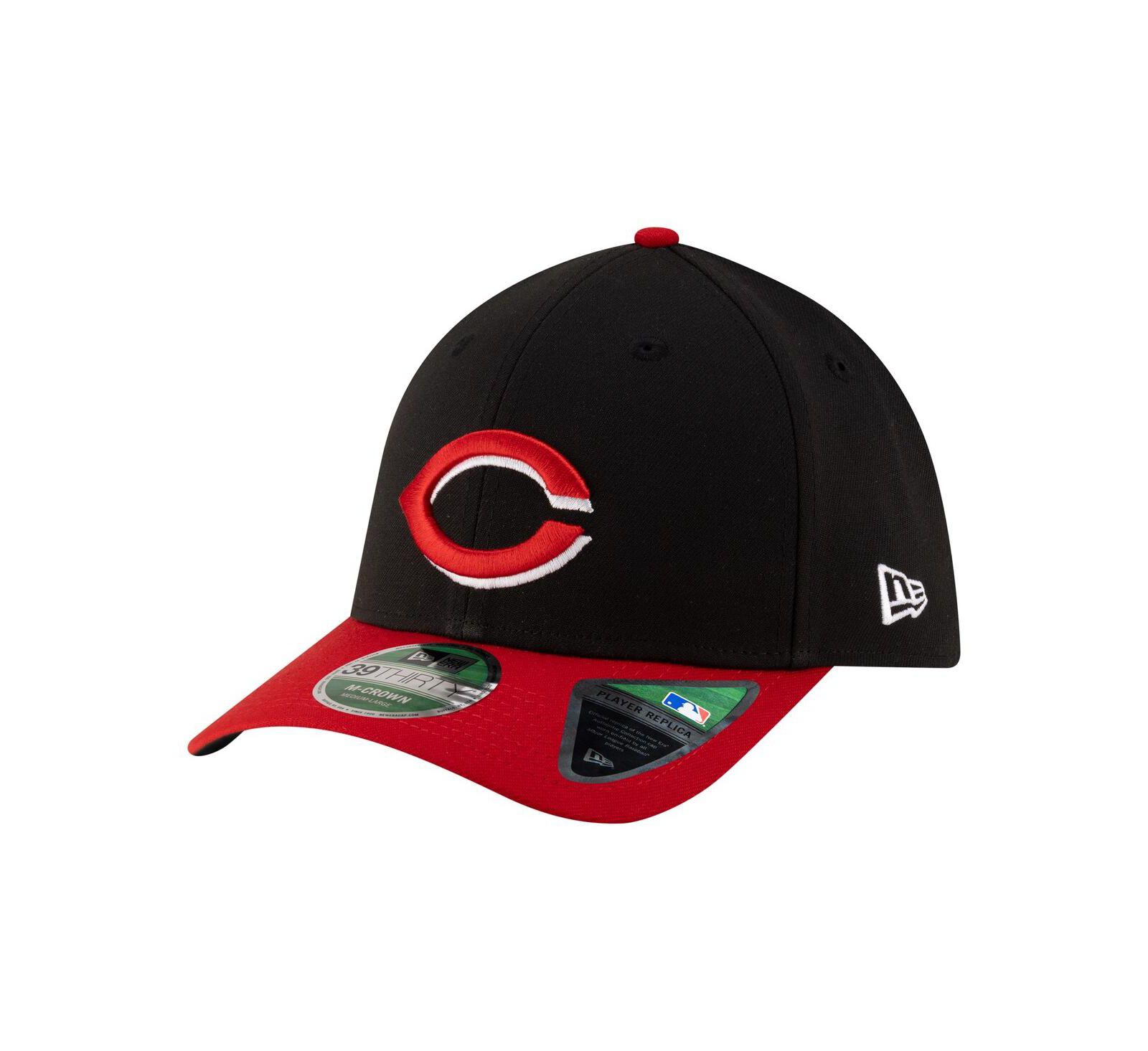 New Era Men's Black Cincinnati Reds Player Replica 39THIRTY M-Crown Flex Hat