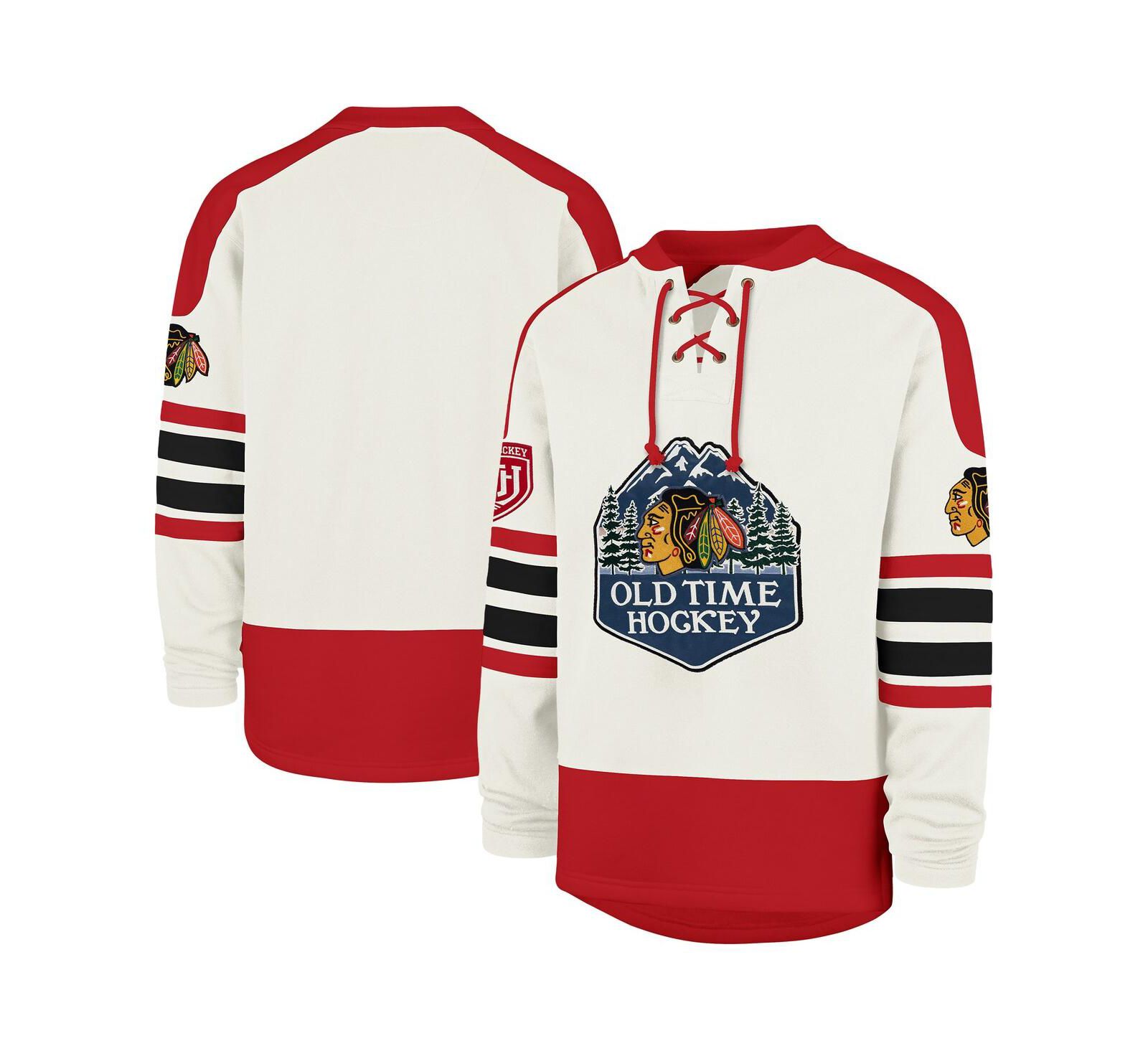 Мужское свитшот '47 Brand Cream Chicago Blackhawks Pond Hockey Trio Eternal Lacer