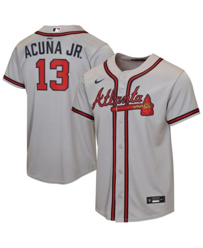 Nike Big Boys and Girls Ronald Acuña Jr. Gray Atlanta Braves Road Replica Jersey