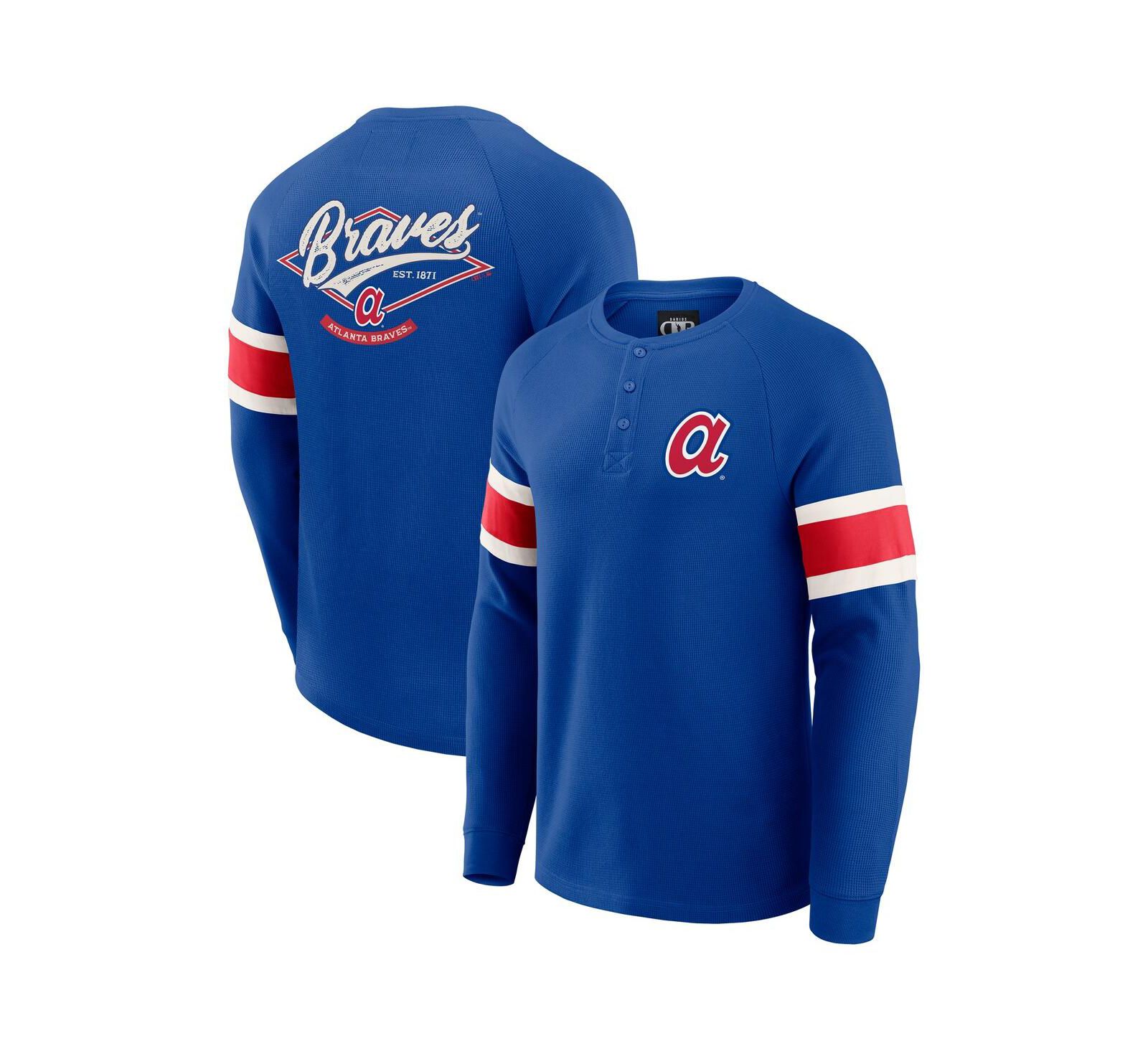 Darius Rucker Collection By Fanatics Мужская футболка Henley с длинным рукавом Waffle-Knit Raglan Royal Atlanta Braves