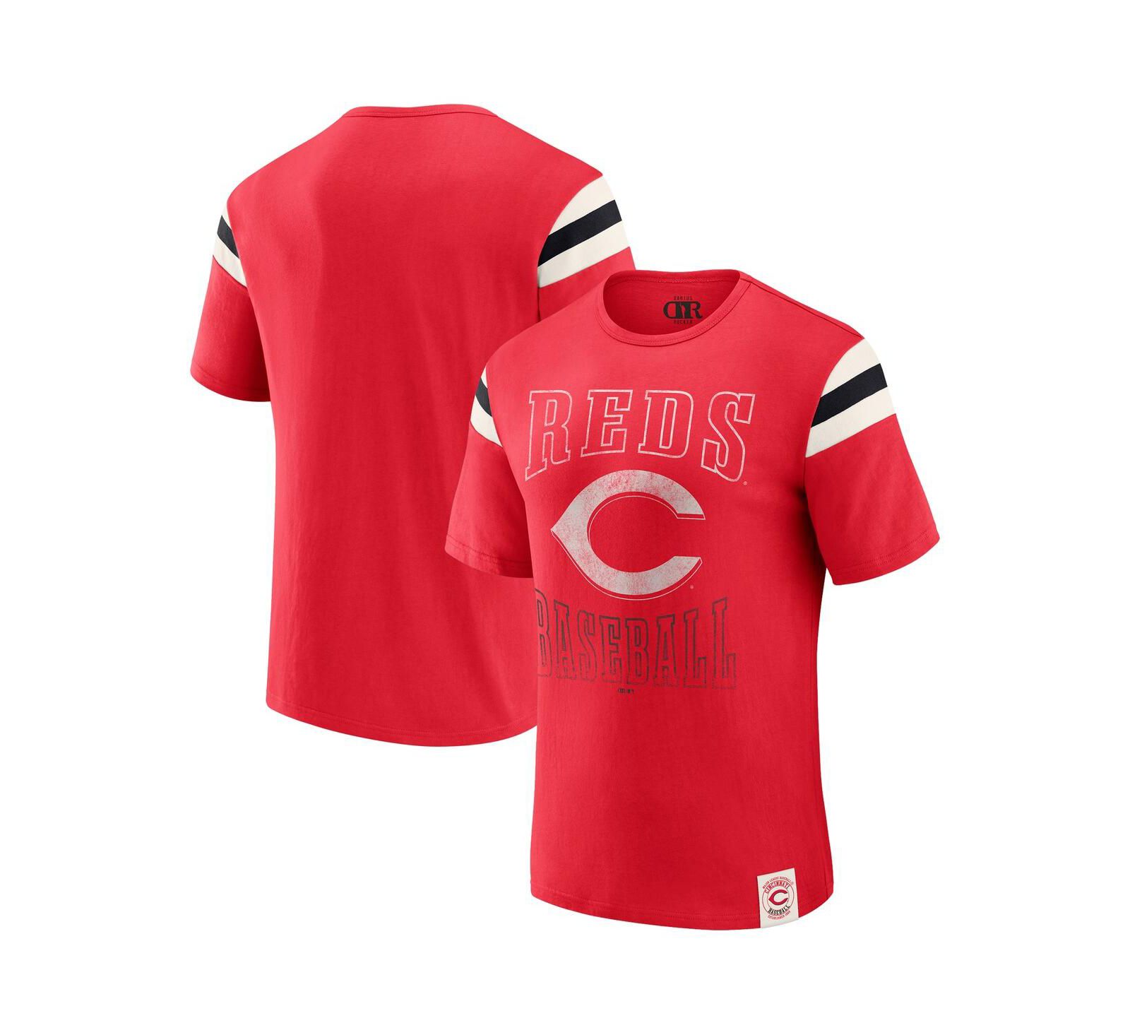 Darius Rucker Collection By Fanatics Men's Red Cincinnati Reds Distressed Sleeve Stripe T-Shirt