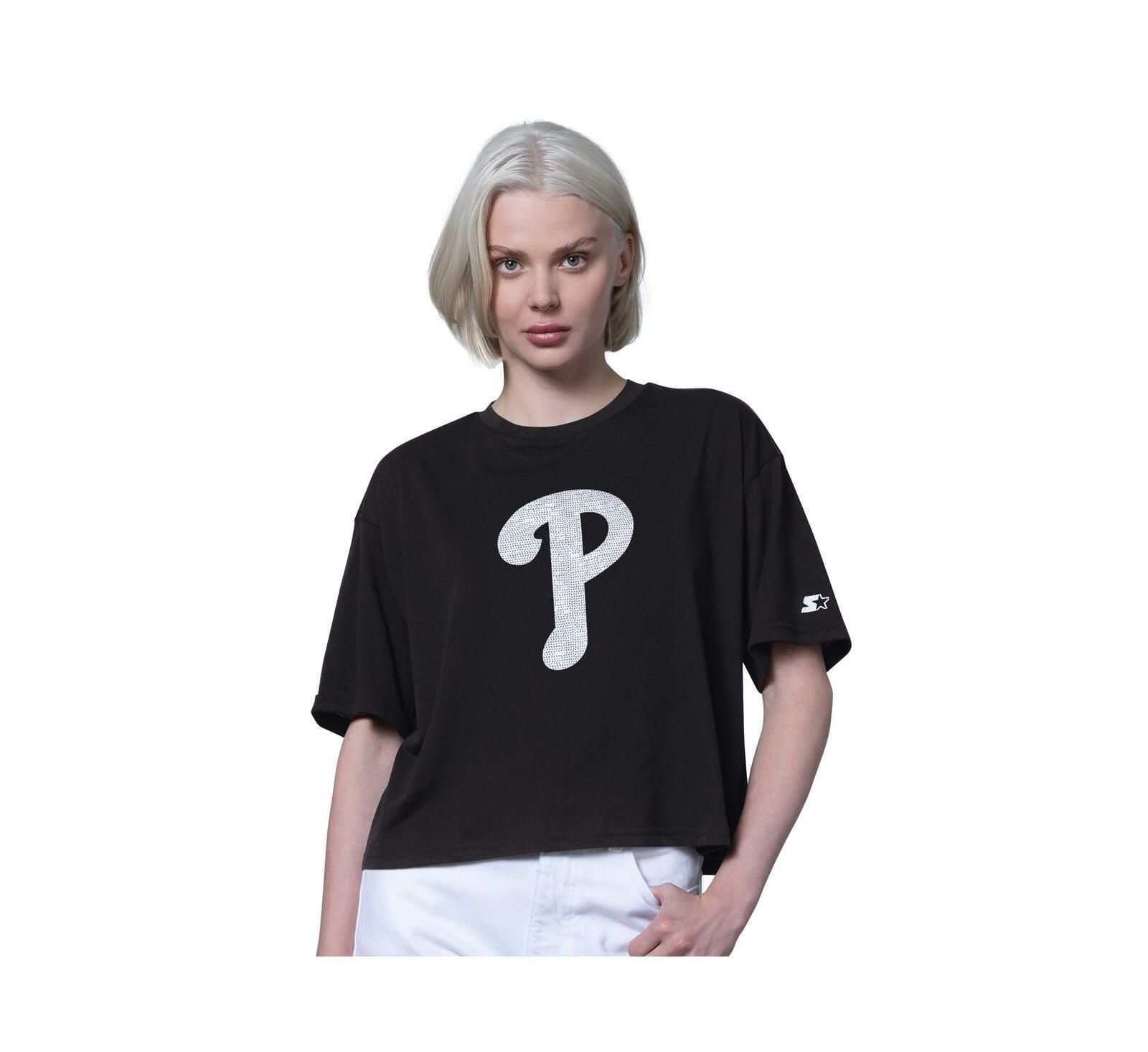 Starter Women's Black Philadelphia Phillies Holy Grail Boxy Cropped T-Shirt