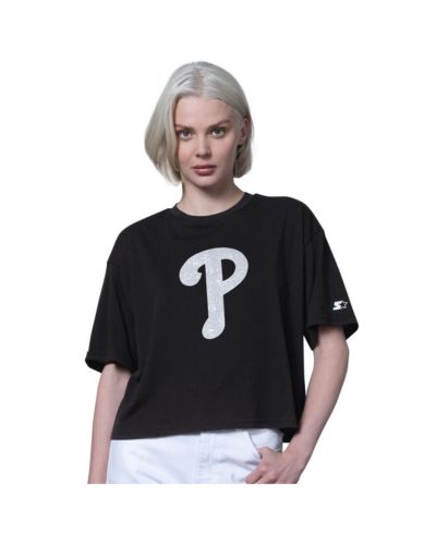 Starter Женская укороченная футболка Philadelphia Phillies Black Boxy Cropped
