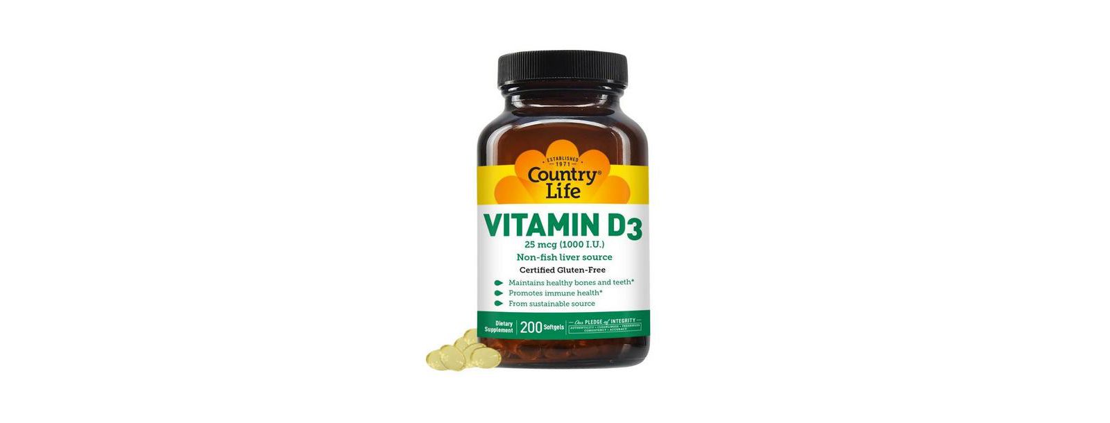 Витамины Country Life Vitamin D3, 1000 IU, 200 Softgels