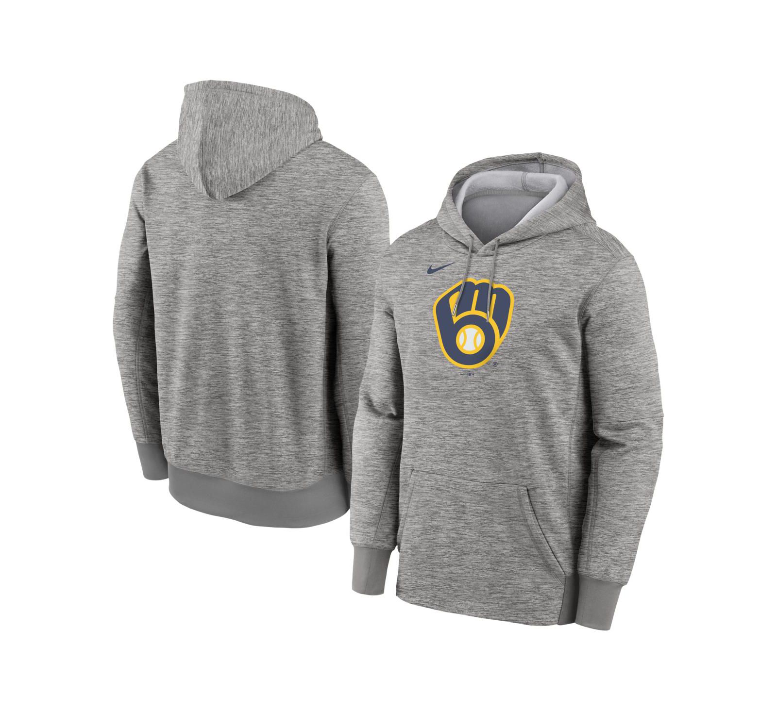 Nike Men's Heather Gray Milwaukee Brewers Primary Logo Therma Hoodie