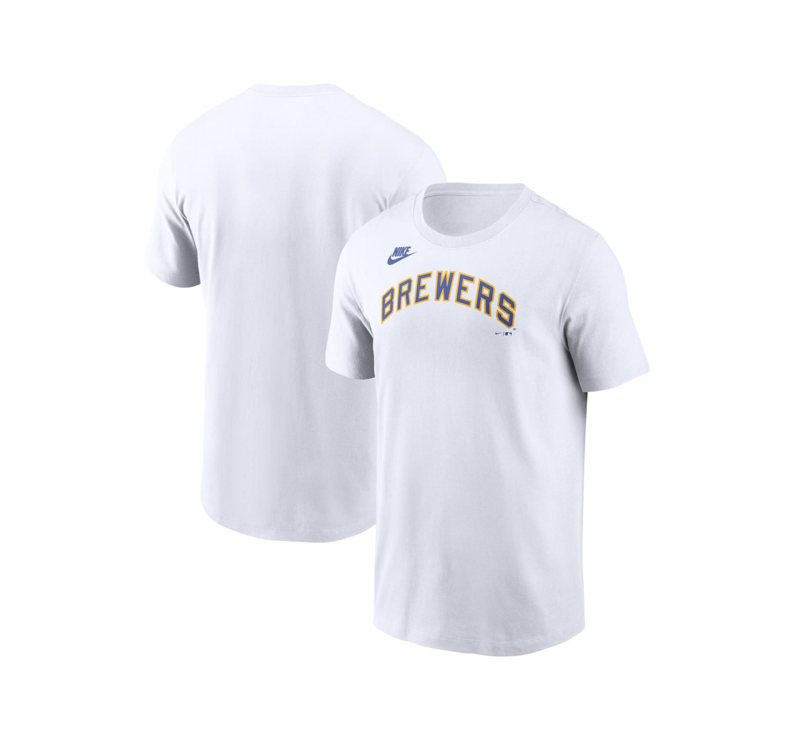 Nike Men's White Milwaukee Brewers Cooperstown Collection Wordmark T-Shirt