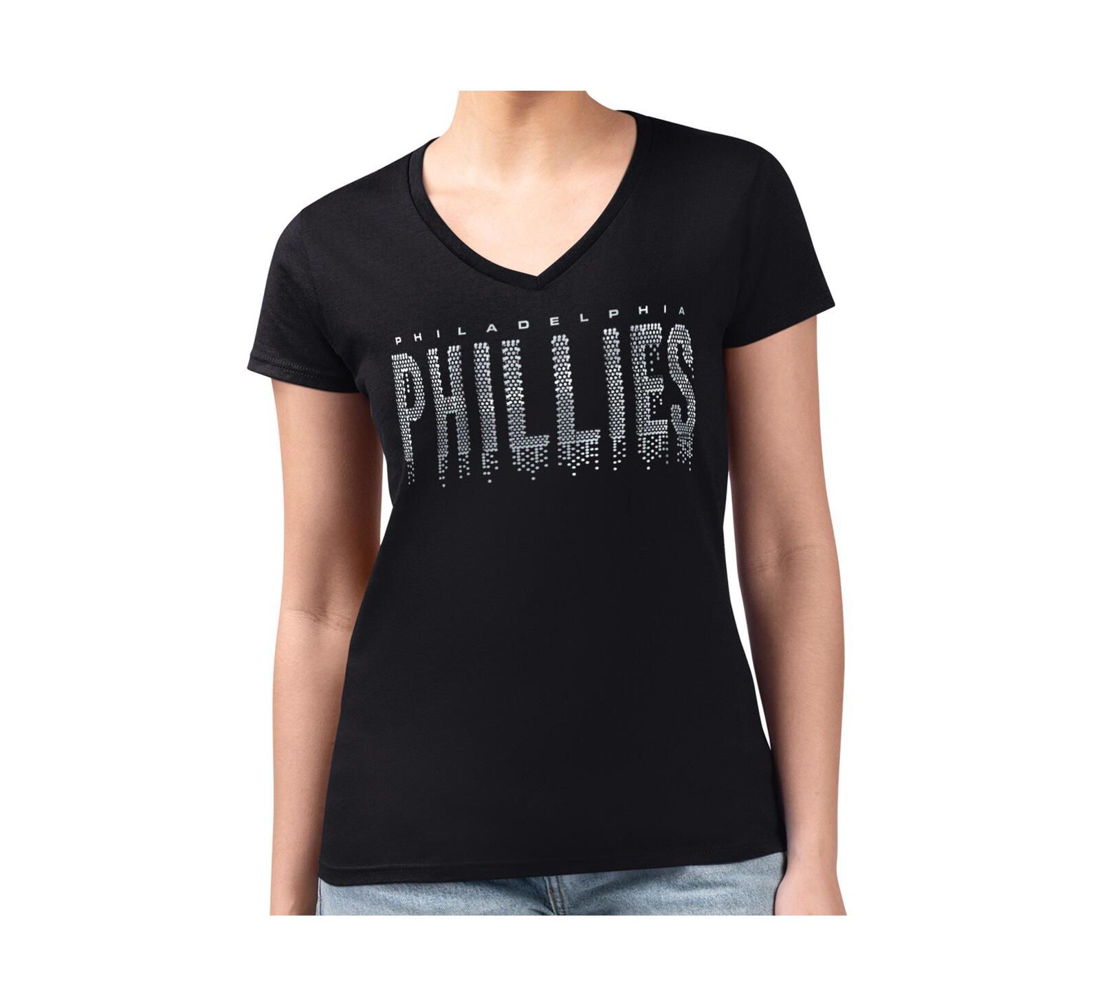 G-III 4Her by Carl Banks Женская черная футболка с металлическим принтом Philadelphia Phillies с V-образным вырезом