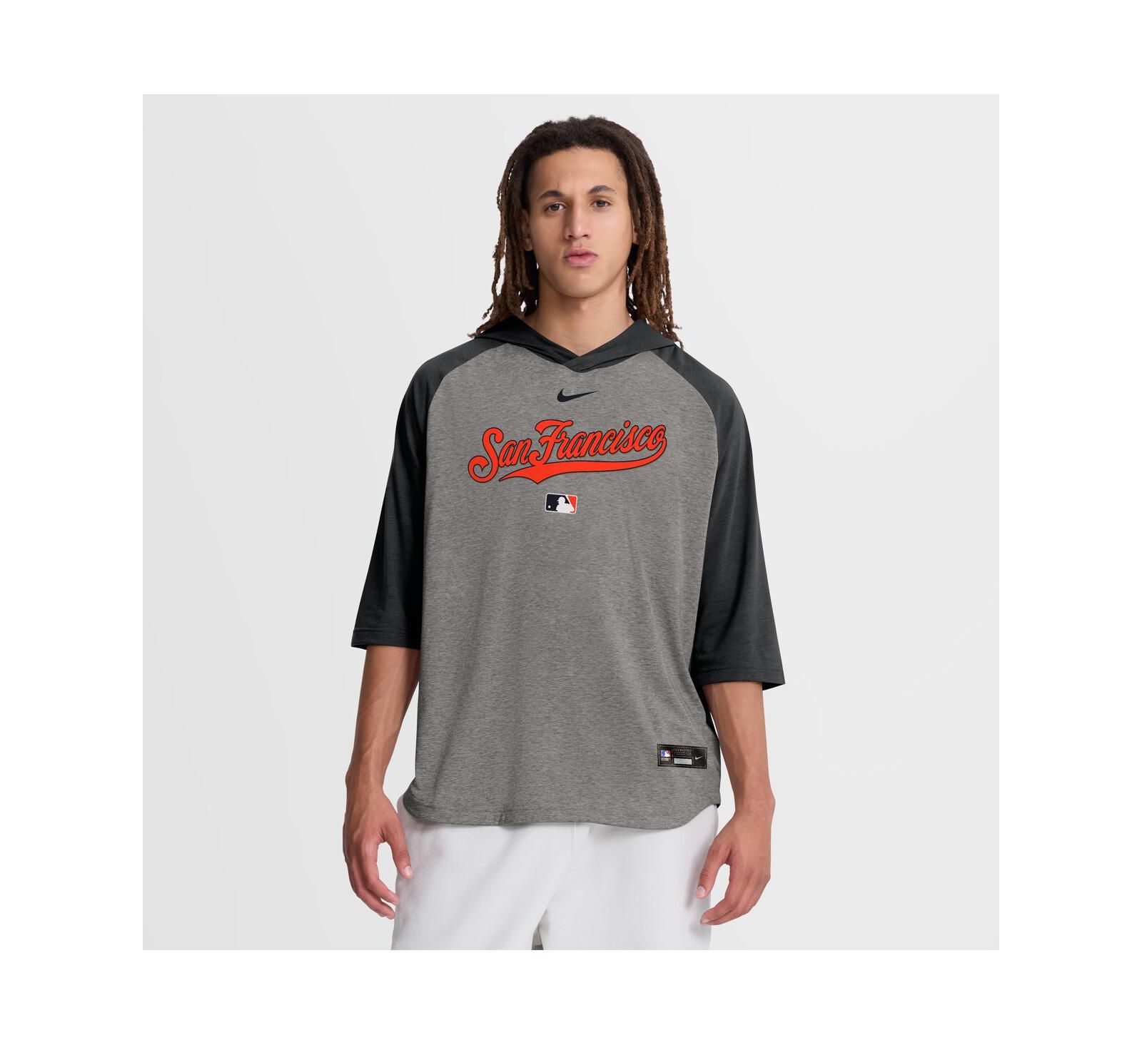 Nike Men's Black San Francisco Giants Authentic Collection Flux Dri-FIT Raglan 3/4-Sleeve Hooded T-Shirt
