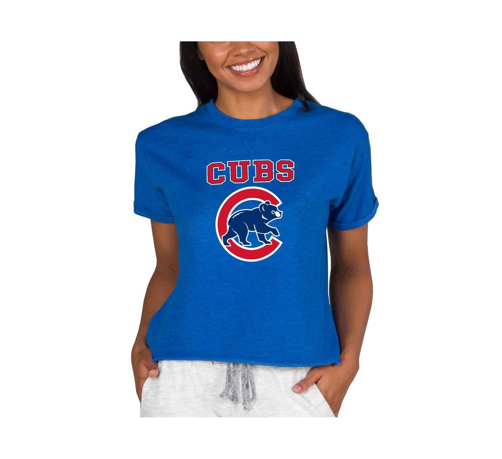 Concepts Sport Women's Royal Chicago Cubs Tri-Blend Mainstream Terry Short Sleeve Sweatshirt Top