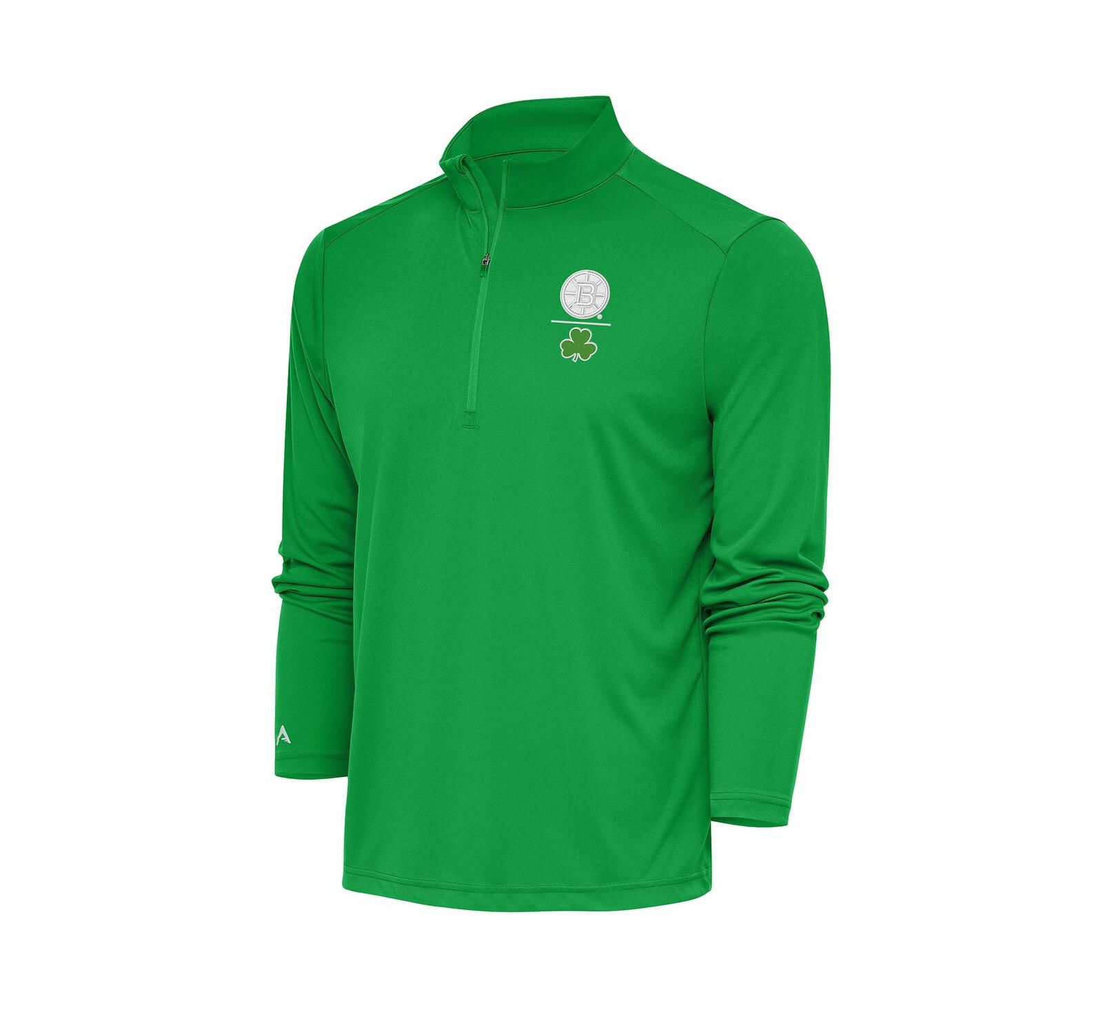 Мужская кофта на молнии Antigua Boston Bruins Shamrock Tribute в зеленом цвете Kelly Green