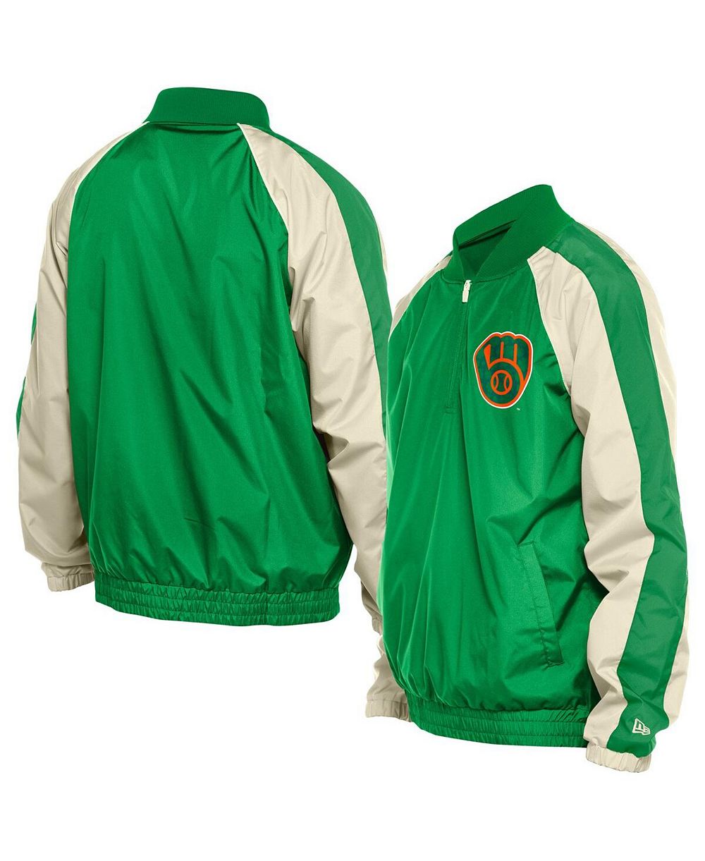 New Era Men's Kelly Green Milwaukee Brewers St. Patrick's Day Ripstop Raglan Quarter-Zip Windbreaker