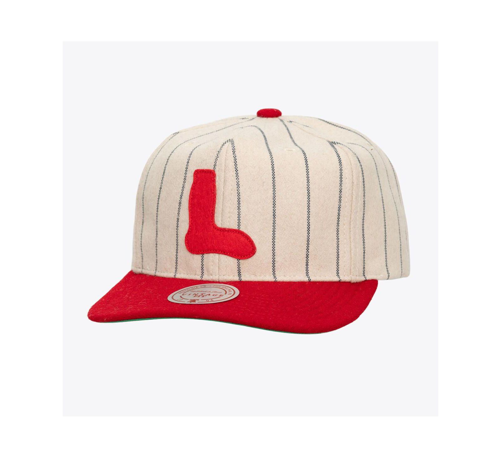 Мужская и женская регулируемая шапка Mitchell & Ness Cream Boston Red Sox Vintage Ground Melton Wool Pinstripe