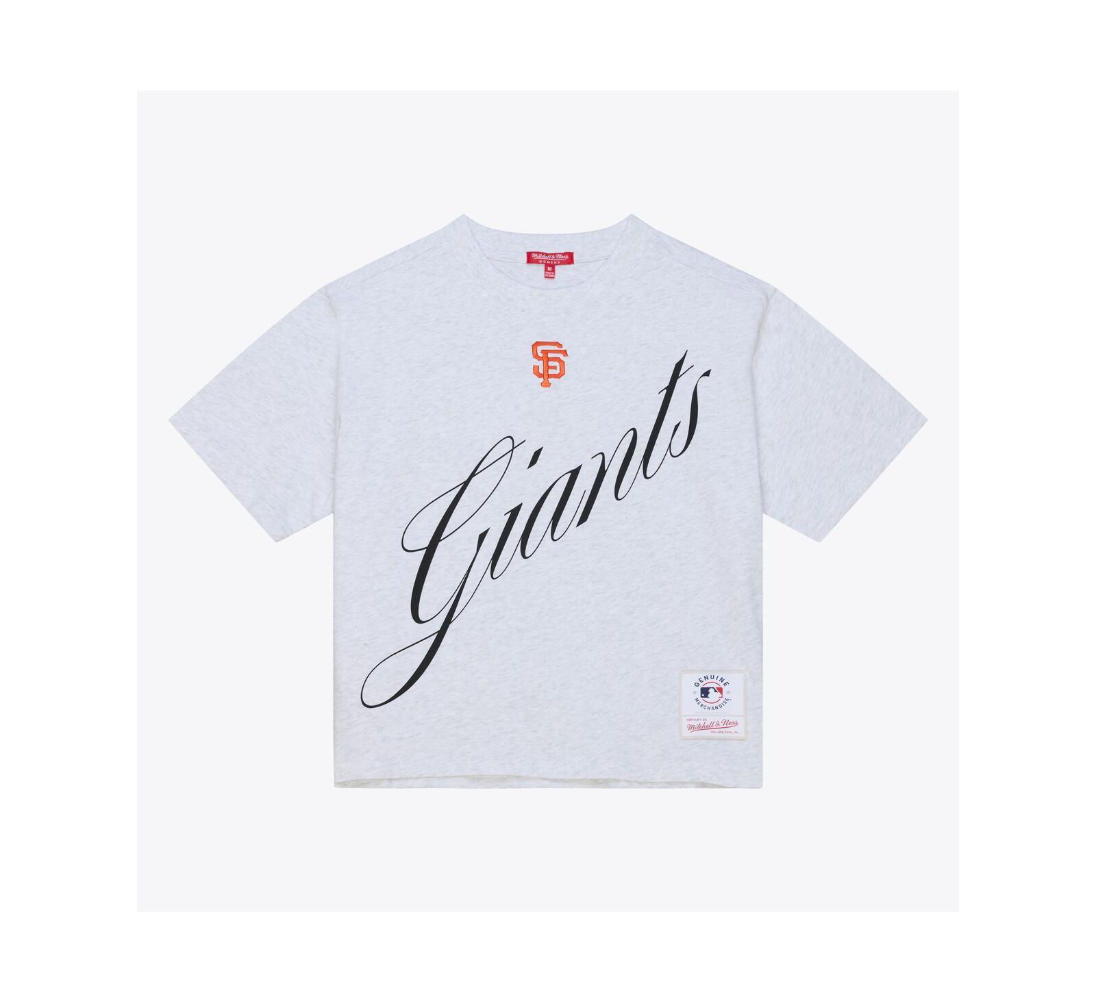 Mitchell & Ness Women's Heather Gray San Francisco Giants Script Cropped Boxy T-Shirt
