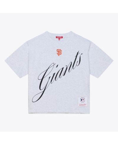 Mitchell & Ness Women's Heather Gray San Francisco Giants Script Cropped Boxy T-Shirt