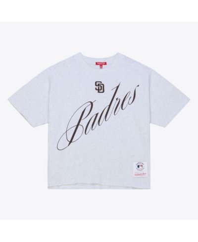 Mitchell & Ness Women's Heather Gray San Diego Padres Script Cropped Boxy T-Shirt