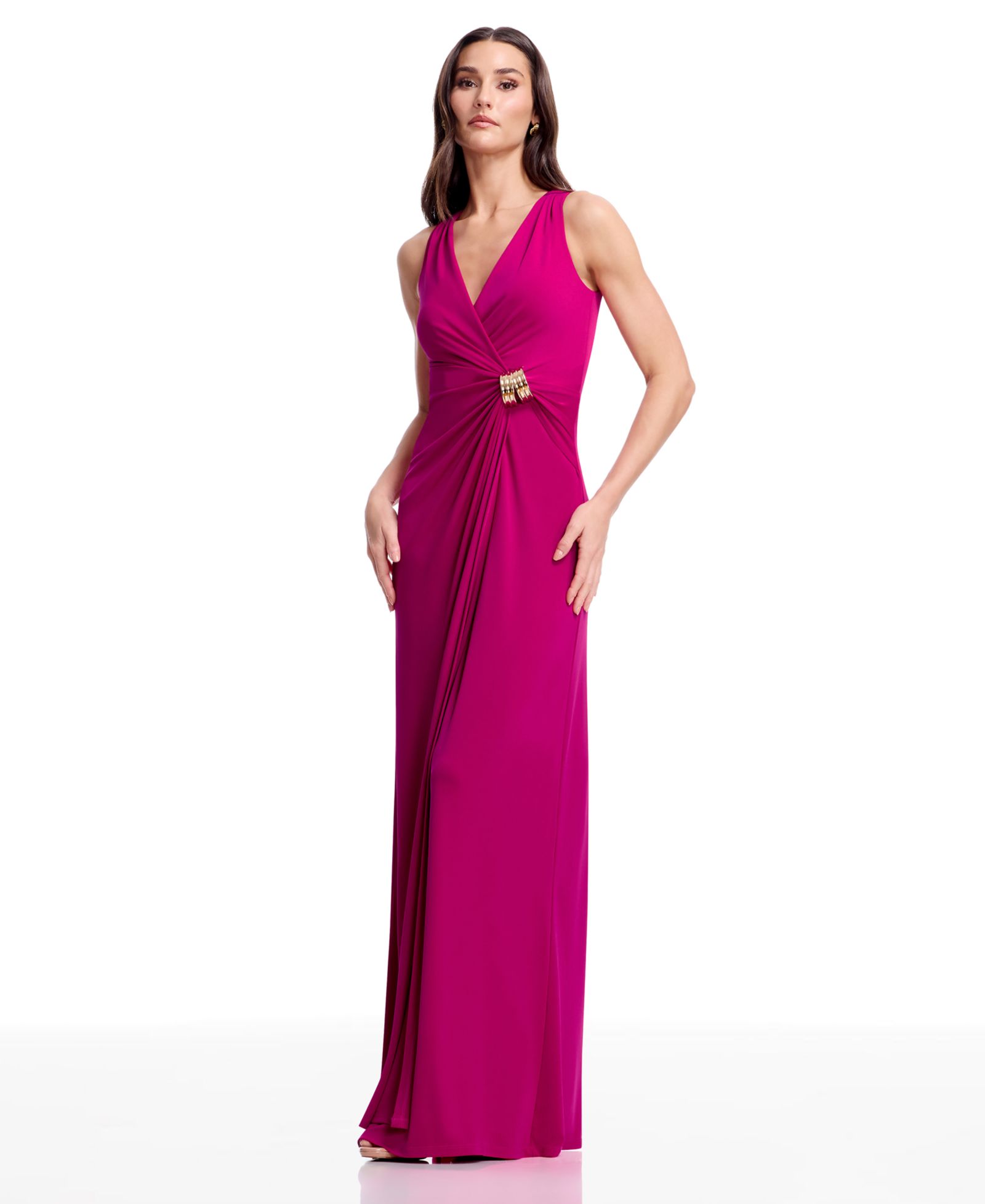 Dress the Population Женское длинное платье с плиссировкой и запахом