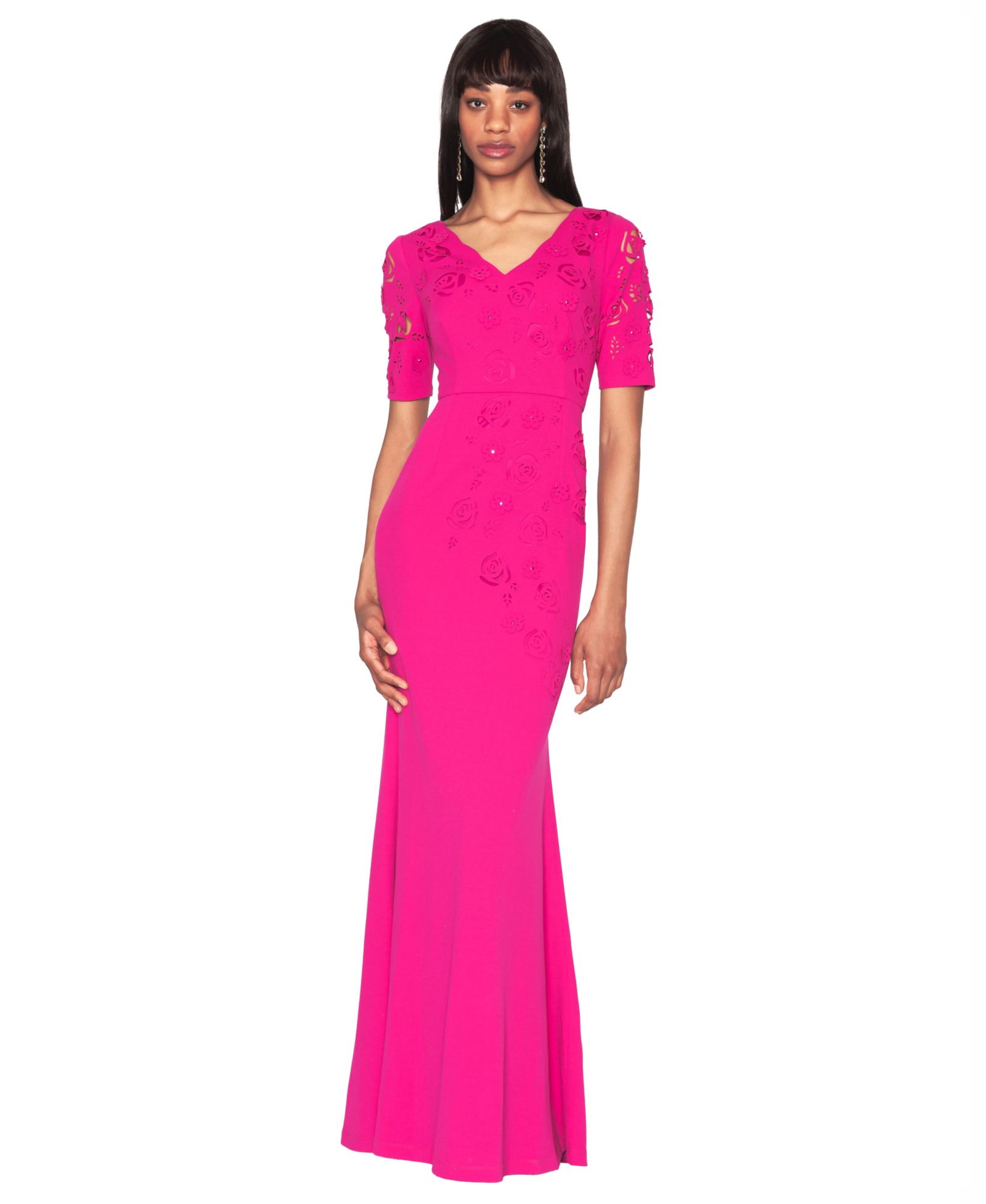 Вечернее платье WHITE TIE by Shani Short-Sleeve V-Neck Laser Cut Gown