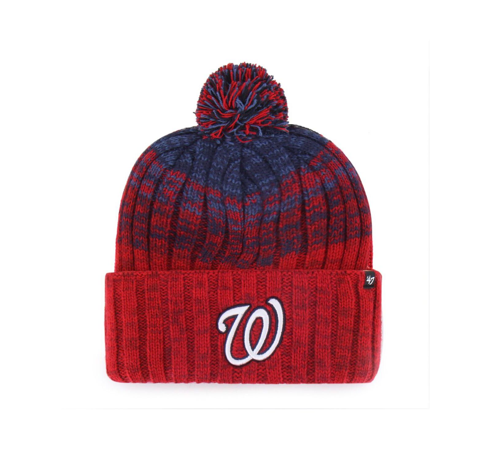Мужская вязаная шапка '47 Brand Red Washington Nationals Cascade Cuffed с помпоном