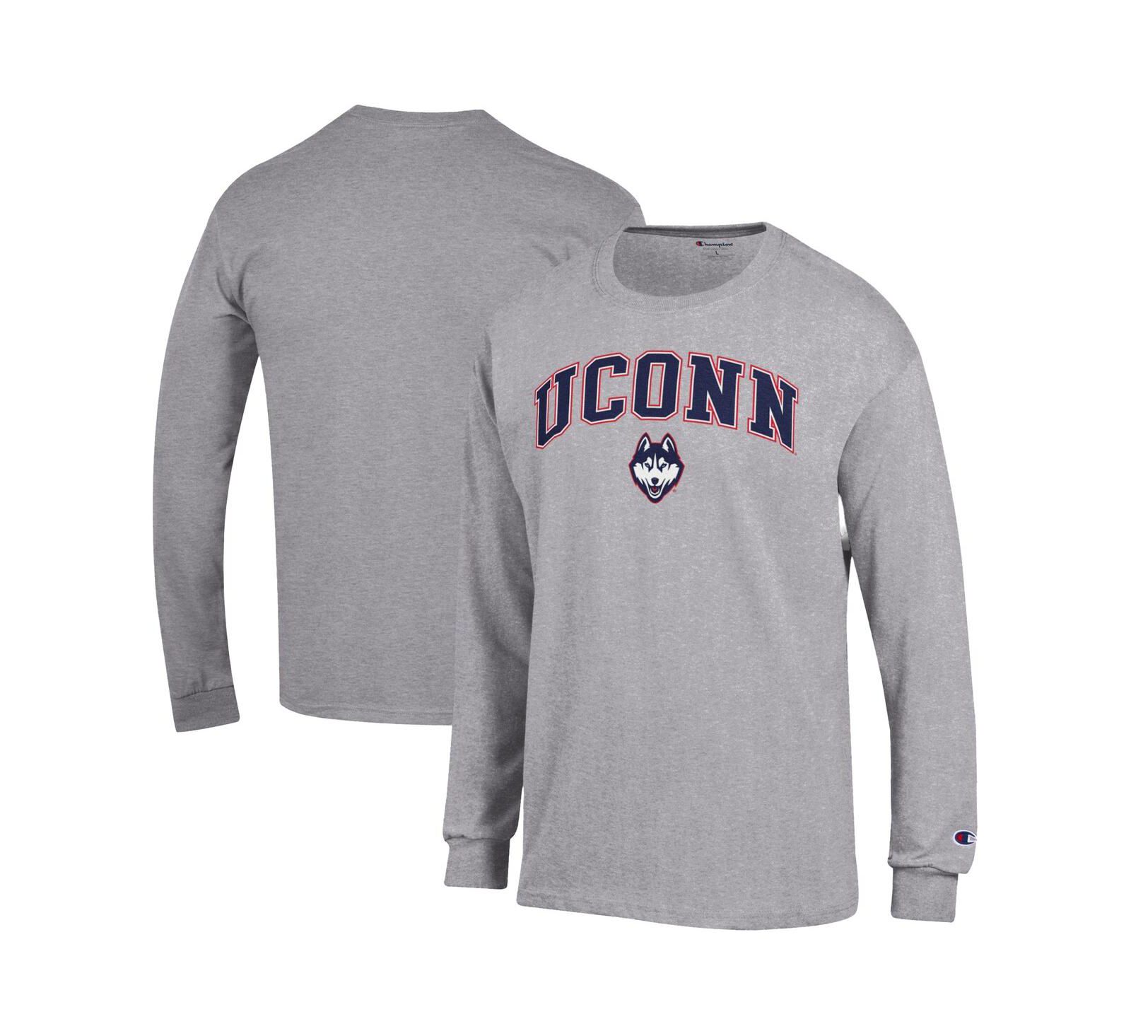 Champion Men's Champion Heather Gray UConn Huskies Arch Over Logo Long Sleeve T-Shirt