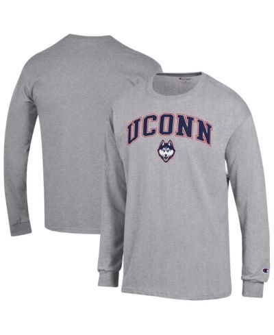Футболка Champion Men's Heather Gray UConn Huskies Arch Over Logo Long Sleeve