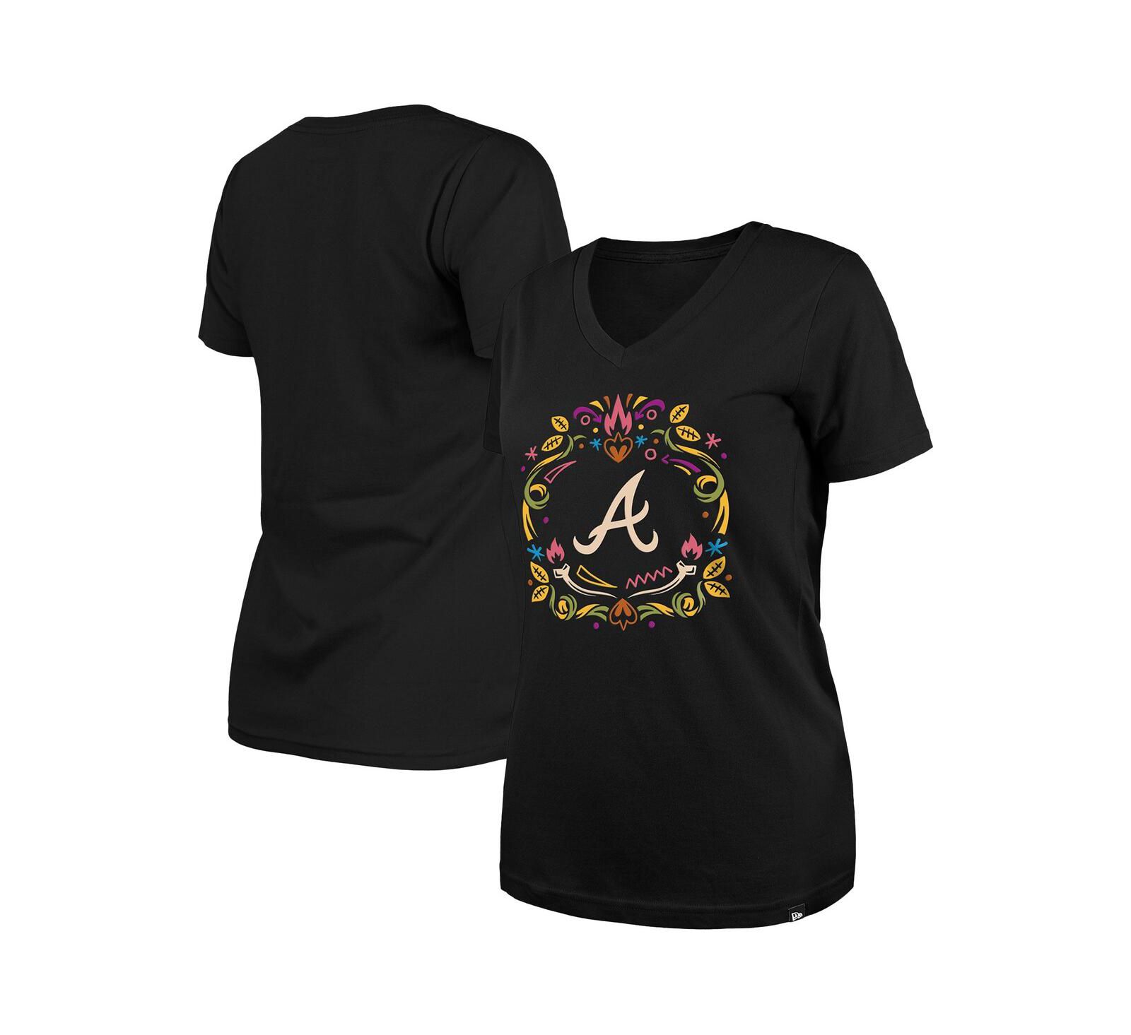Женская футболка New Era Black Atlanta Braves Día De Los Muertos V-Neck