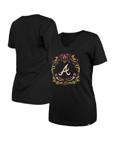 Женская футболка New Era Black Atlanta Braves Día De Los Muertos V-Neck