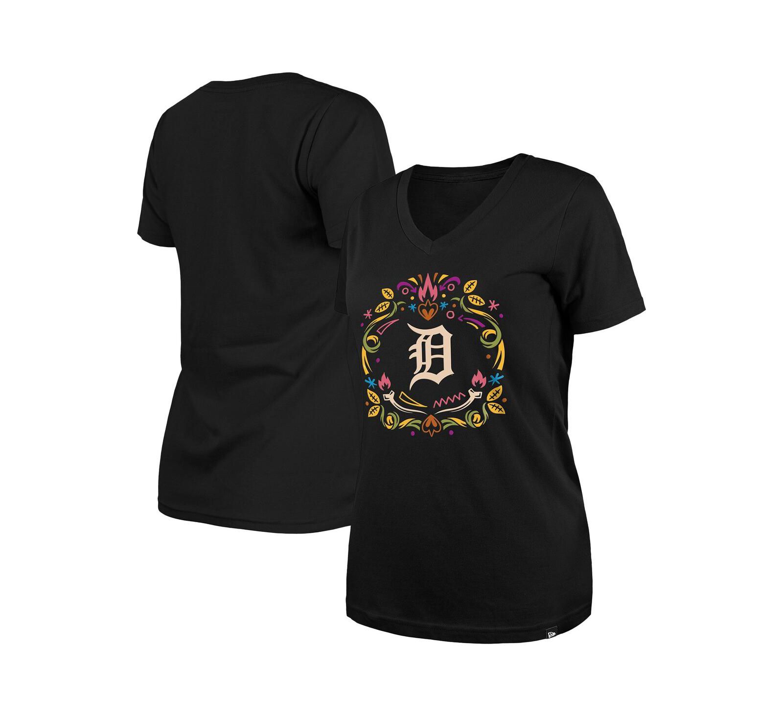 New Era Women's Black Detroit Tigers Día De Los Muertos V-Neck T-Shirt