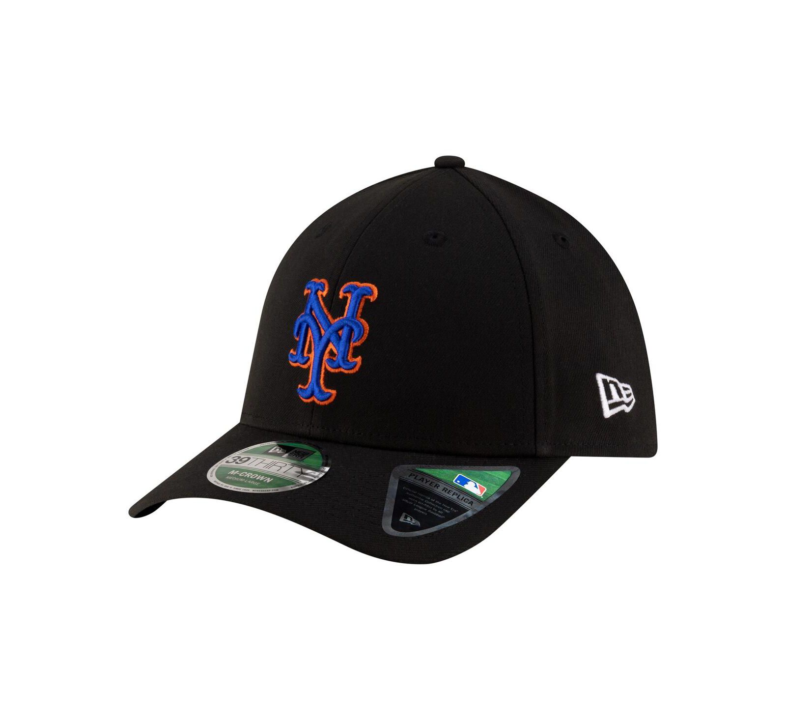 New Era Men's Black New York Mets Alternate Player Replica 39THIRTY M-Crown Flex Hat