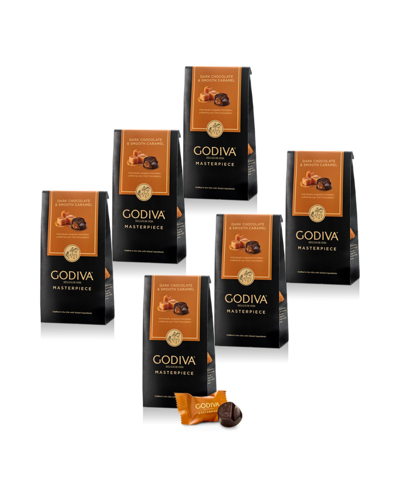 Godiva Dark Caramel Chocolate Ganache Masterpiece Small Bag, 6-Pack