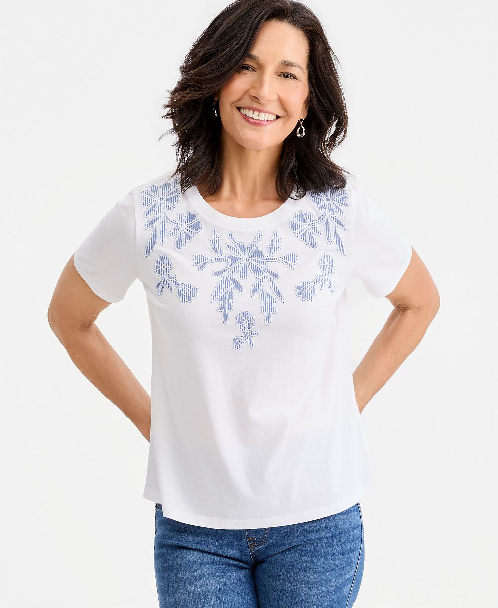 Style & Co Petite Short-Sleeve Appliqué T-Shirt, Macy's Exclusive