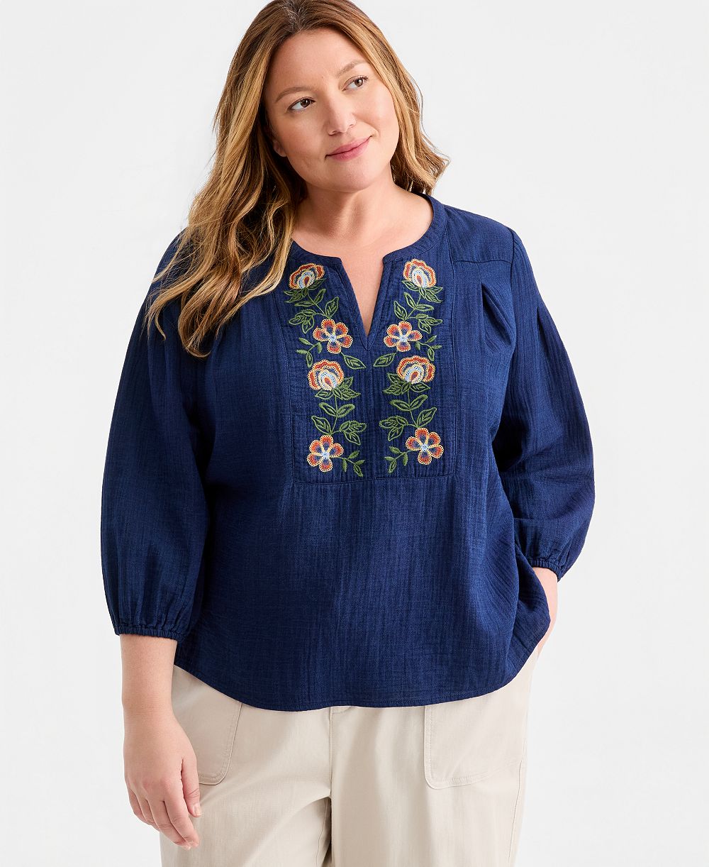 Женский хлопковый топ Style & Co Plus Size с вышивкой