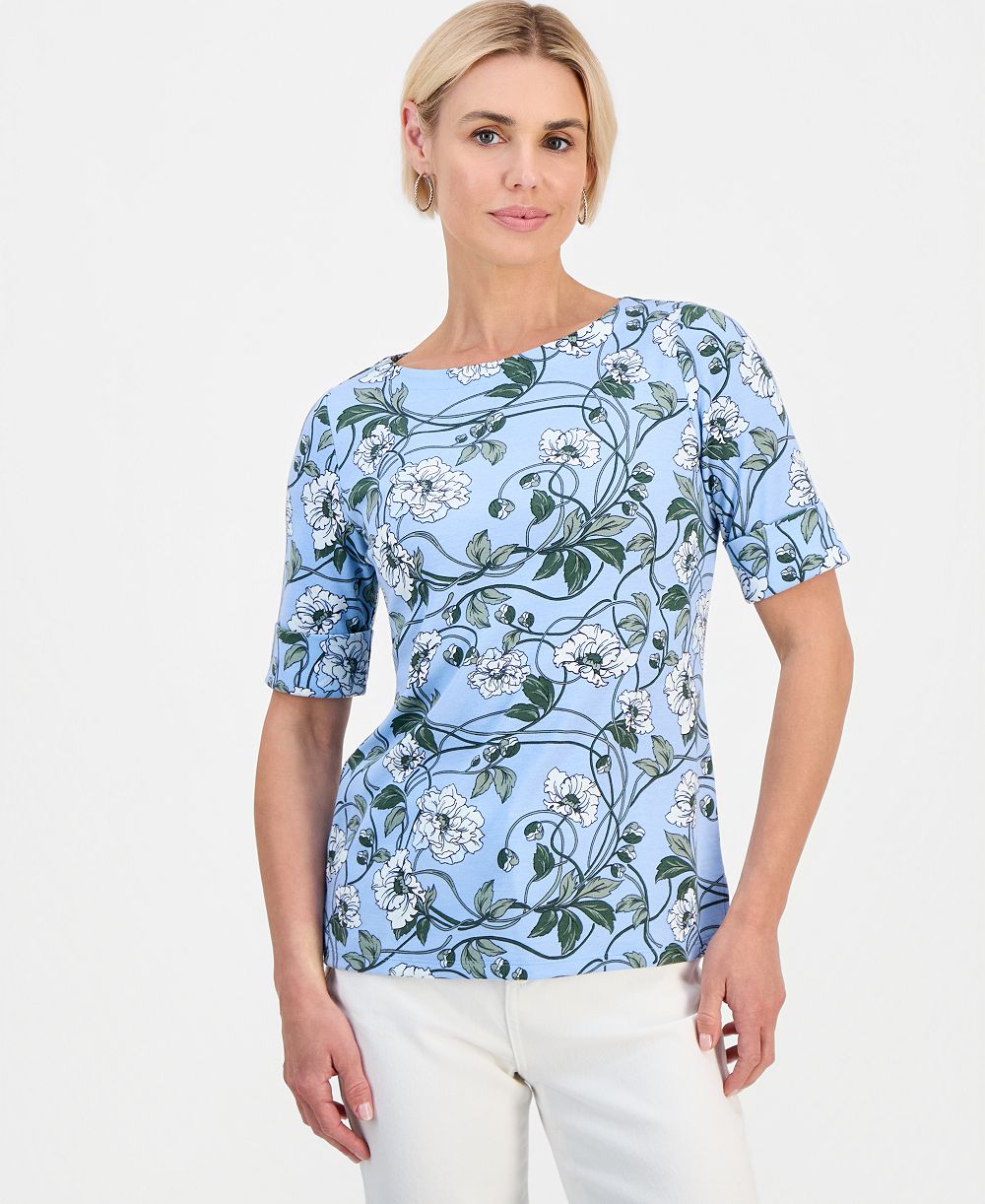 Женский топ Style & Co Petite Boat-Neck Elbow-Sleeve
