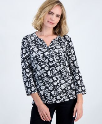 Style & Co Petite Женская рубашка с цветочным принтом, 3/4-Sleeve Henley