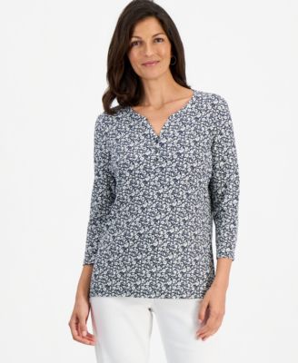 Style & Co Women's Printed 3/4 Sleeve Henley Top, Macy's Exclusive