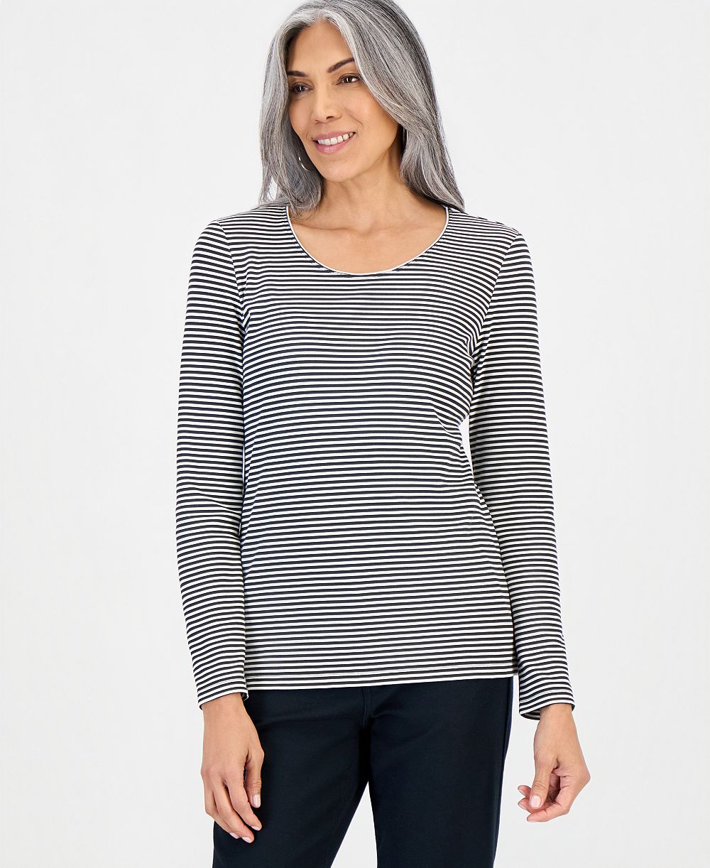 Style & Co Women's Printed Long-Sleeve Scoop-Neck Top, Macy's Exclusive