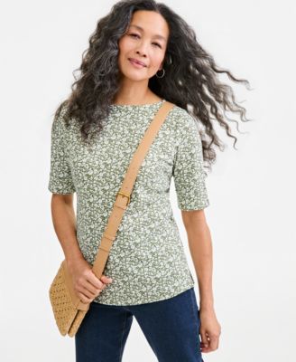 Style & Co Women's Printed Boat-Neck Elbow Sleeve Top, Macy's Exclusive