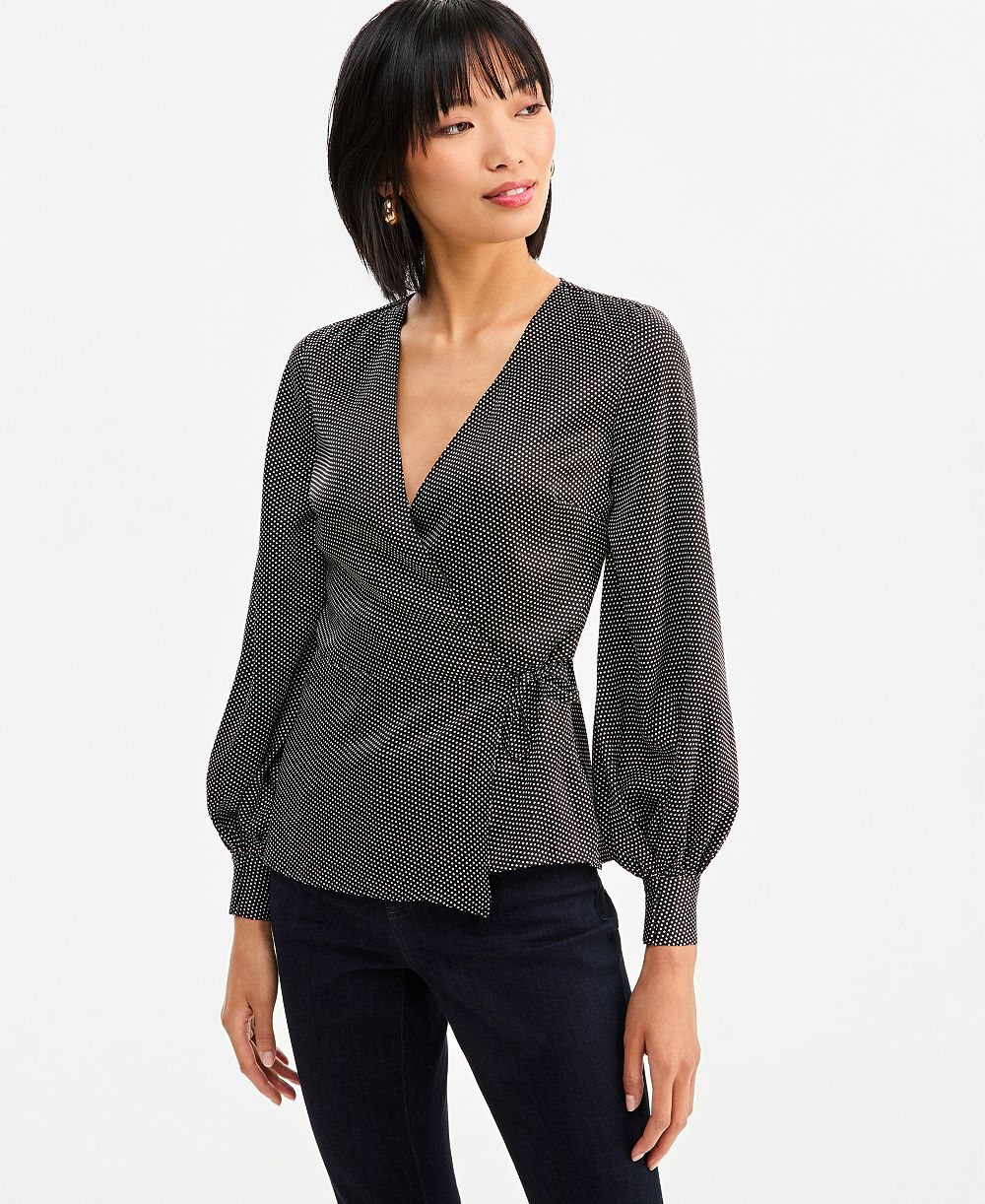 I.N.C. International Concepts Women's Long Sleeve Printed Wrap Top, Macy's Exclusive